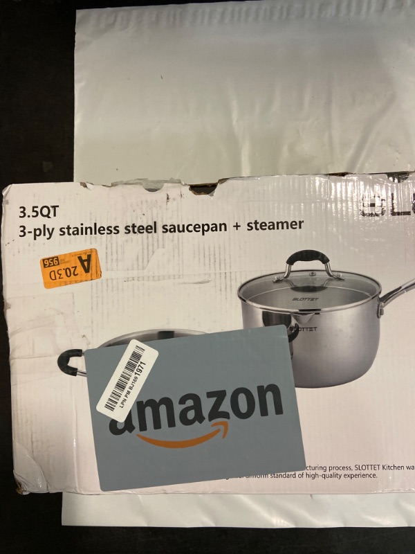 Photo 3 of 3.5 Quart Stainless Steel Saucepan with Steamer, Tri-Ply Full Body Small Multipurpose Pot with Pour Spout,Strainer Glass Lid, 3 Qt Sauce Pan for Cooking with Stay-cool Handle.