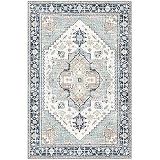 Photo 1 of Machine Washable Rug 5'x7' Vintage Design Washable Area Rugs with Non Slip Rugs for Living Room Bedroom Traditional Accent Rug Carpet, Home Decor 5x7 Area Rugs (Cream Blue)