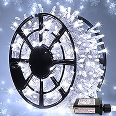 Photo 1 of JMEXSUSS 500 LED White Christmas Lights, 8 Modes 163ft Waterproof Christmas Lights Outdoor Plug , Clear Wire Christmas String Lights for Tree Outside Yard Wedding Decorations. Missing Remote