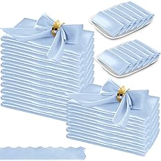 Photo 1 of 15 Pieces Baby Blue Satin Scalloped Napkins - 18x18 Inches Satin Cloth Napkins, Square Satin Fabric Napkin Set - Soft & Smooth Table Napkins for Wedding Dinner Party Lunch Banquet Restaurant. 