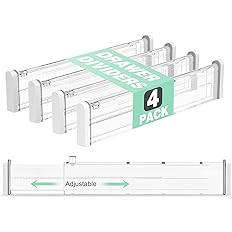 Photo 1 of Drawer Dividers 4 Pack, 2.36" High, 12.6-22.8'' Adjustable Drawer Organizers for Utensils, Clothes, Expandable Plastic Dresser Drawers Separators in Kitchen, Bedroom, Bathroom, Office Storage