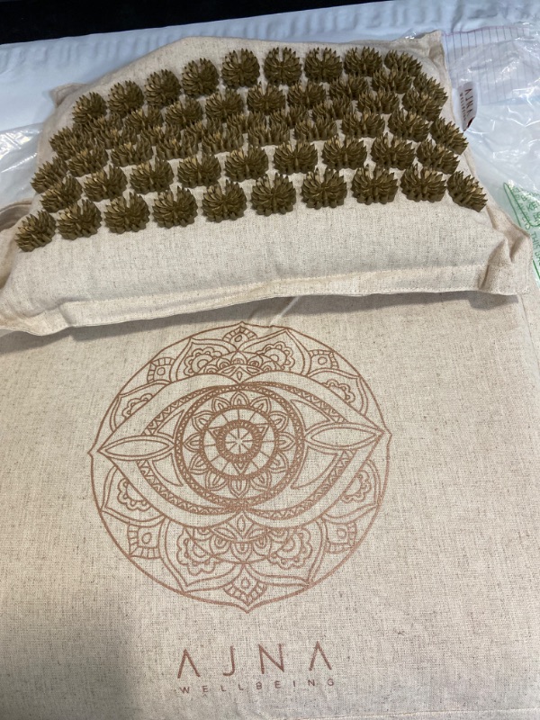 Photo 2 of Ajna Acupressure Mat and Pillow Set - Natural Organic Linen Cotton Acupuncture Mat & Bag - Back Pain Relief, Neck Pain Relief, Stress Reliever, Reflexology, Sciatica, Trigger Point Therapy - Eco Luxe