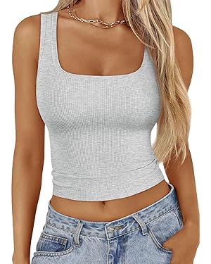 Photo 1 of (S) Trendy Queen Women's Size S  Square Neck Ribbed Tank Tops Sleeveless Crop Tops Summer Clothes