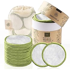 Photo 1 of Greenzla Reusable Makeup Remover Pads, Eco friendly Bamboo Cotton Pads for Face with Washable Mesh Laundry Bag & Travel Pouch, Soft Absorbent Organic Bamboo Cotton Rounds for All Skin Types - 20 Pack