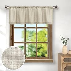 Photo 1 of Farmhouse Kitchen Valance for Windows Burlap Primitive Cloth Linen Sheer Valance Curtain for Living Room Bathroom Laundry Country Rustic Neutral Cafe. 42x18 inch Length Tan Beige