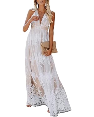 Photo 1 of Large/XL Dokotoo Womens 2024 Formal Dresses Plunging V-Neck Embroidered Floral Lace Mesh Velvet Maxi Dress