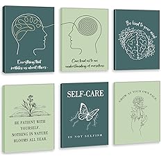 Photo 1 of HLNIUC Color Green Therapist Therapy Office Canvas Posters(8”x10”x6pcs,Framed) Mental Health Awareness Items, Classroom Inspirational Posters, School Counselor Office Must Haves, Decor Therapy