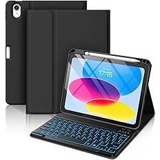 Photo 1 of Hamile for iPad 10th Generation Case with Keyboard - Keyboard Case for iPad 10.9 Inch, 7 Colors Backlit Wireless Detachable Folio Keyboard Cover with Pencil Holder for Latest iPad 10th Gen (Black)