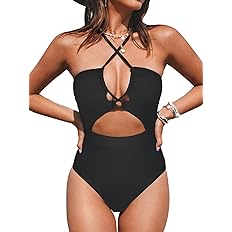 Photo 1 of CUPSHE Women's Size L Black One Piece Swimsuit Plunge Neckline Cutout Criss Cross Bathing Suit