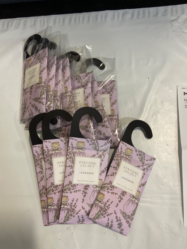 Photo 2 of Large 12 Packs Lavender Hanging Closet Deodorizer Air Freshener Long Lasting Scented Sachets Smell Goods for House. 4 out of package. 