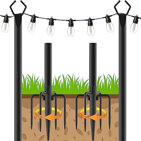 Photo 1 of 10Ft Metal Poles with Fork for Outdoor String Lights,2 Pack Light Stand for Outside Garden,Patio,Wedding,Backyard,Deck,Party