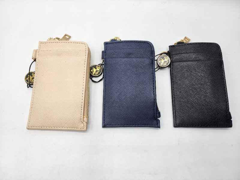 Photo 2 of  3 Pack Lionel Wristlet Wallet Faux Leather 5”, 4 Card Slots 1 ID Slot, 1 Zipper Pocket, Wrist Strap, Each, Small Slim & Compact Colors Cream, Black, Navy Blue