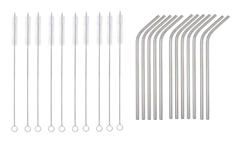 Photo 1 of 10 Pack Reusable Stainless Steel Metal Straws & Cleaning Brushes New