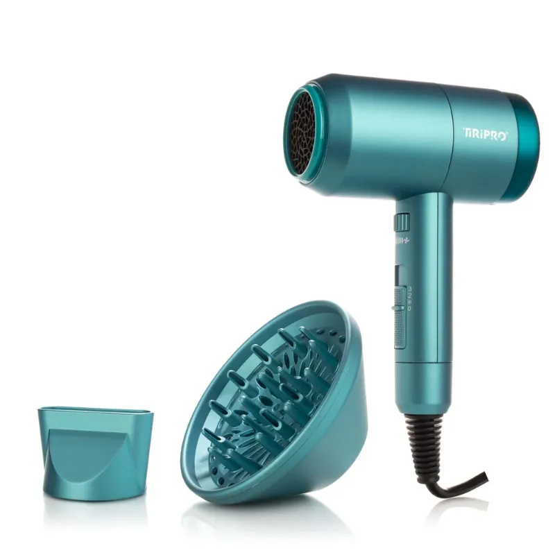 Photo 1 of Teal Prisma Tiri Pro Dryer Crushed Tourmaline Gemstones Combined With Ionic Technology Adjustable Airflow Ensures Rapid Drying Times With Less Damage Giving Enhanced Smoothness & Shine Volumizing Anti Frizz Diffuser & Concentrator Nozzle Included New