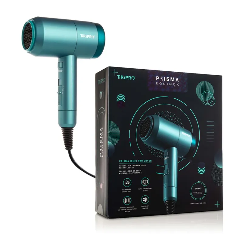 Photo 6 of Teal Prisma Tiri Pro Dryer Crushed Tourmaline Gemstones Combined With Ionic Technology Adjustable Airflow Ensures Rapid Drying Times With Less Damage Giving Enhanced Smoothness & Shine Volumizing Anti Frizz Diffuser & Concentrator Nozzle Included New