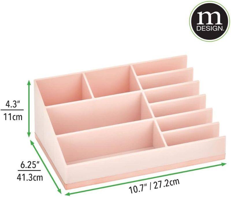 Photo 4 of 2 Pack mDesign Plastic Cosmetic Organizer Palette Storage Center with 10 Sections for Bathroom Vanity Countertop - Hold Makeup Brushes, Lipstick, Lip Gloss, Concealers, Mascara, Eye Pencils - Pink/Rose Gold