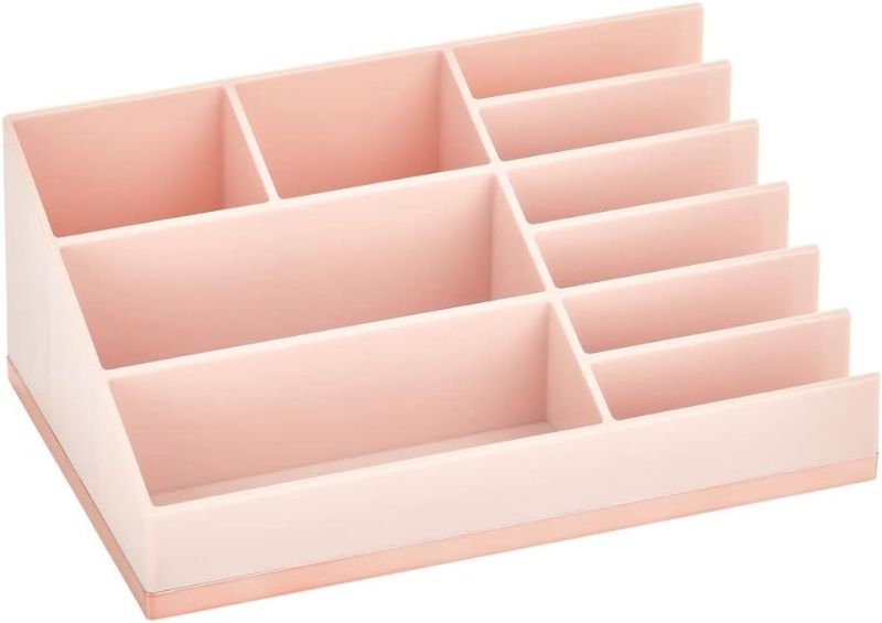 Photo 3 of 2 Pack mDesign Plastic Cosmetic Organizer Palette Storage Center with 10 Sections for Bathroom Vanity Countertop - Hold Makeup Brushes, Lipstick, Lip Gloss, Concealers, Mascara, Eye Pencils - Pink/Rose Gold