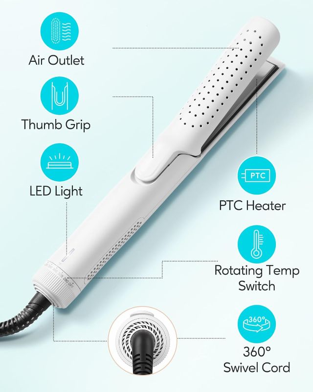 Photo 6 of Pro Airflow Styler, Hair Straightener and Curler 2 in 1 with 360° Vented Cool Air for Long-Lasting Curls, 1 Inch Ceramic Flat Iron, Dual Voltage, White