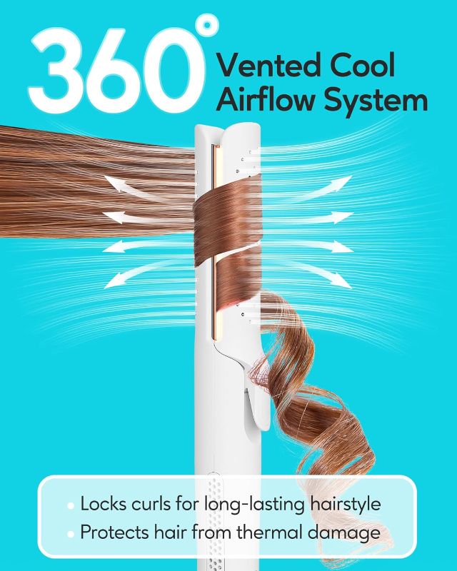 Photo 2 of Pro Airflow Styler, Hair Straightener and Curler 2 in 1 with 360° Vented Cool Air for Long-Lasting Curls, 1 Inch Ceramic Flat Iron, Dual Voltage, White