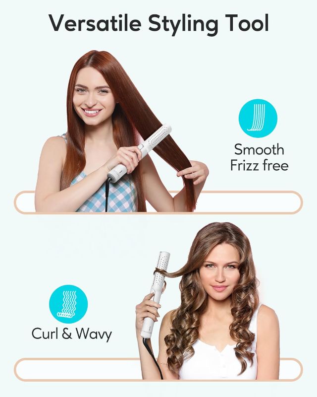 Photo 5 of Pro Airflow Styler, Hair Straightener and Curler 2 in 1 with 360° Vented Cool Air for Long-Lasting Curls, 1 Inch Ceramic Flat Iron, Dual Voltage, White