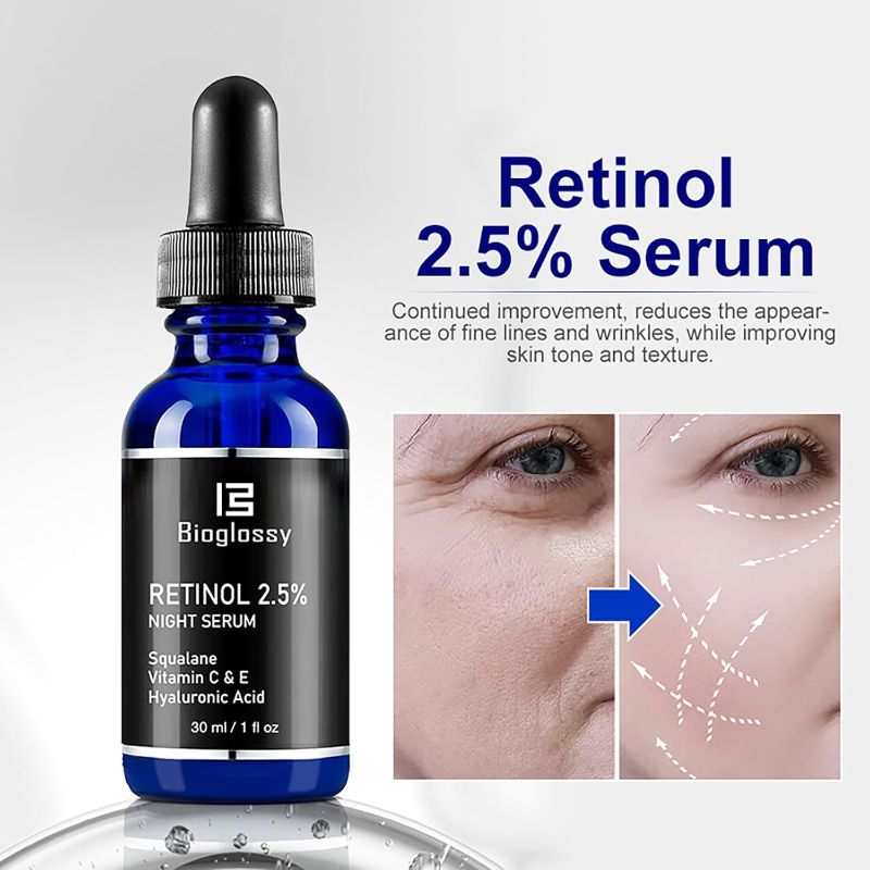 Photo 2 of Retinol Serum for Face, 2.5% Retinol Intense Night Serum with Squalane,Vitamin C & E & B3,Hyaluronic Acid for Lines, Wrinkles & Premature Sun Damage to Resurface & Hydrate 30 ml/ 1 Fl oz New