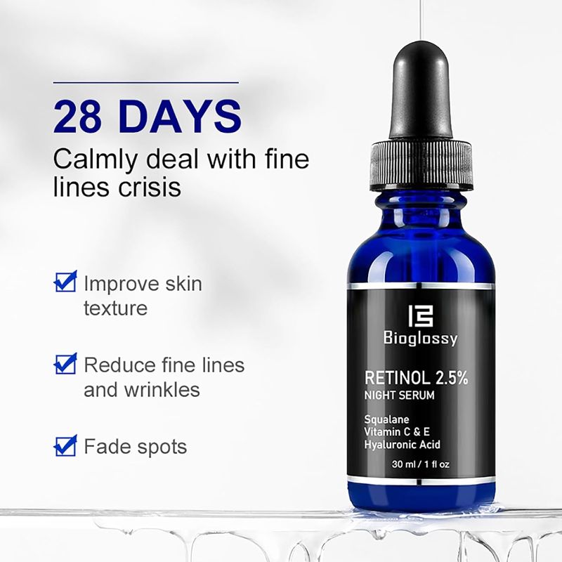 Photo 6 of Retinol Serum for Face, 2.5% Retinol Intense Night Serum with Squalane,Vitamin C & E & B3,Hyaluronic Acid for Lines, Wrinkles & Premature Sun Damage to Resurface & Hydrate 30 ml/ 1 Fl oz New