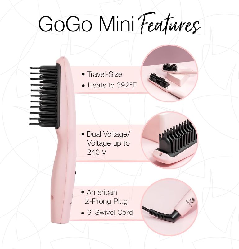 Photo 1 of Calista GoGo Mini Heated Detail Brush | Straighten, Touch-Up, De-Frizz, Smooth, and Style Hair with Mini 7” Styling Tool | Heats to 392°F |Perfect Travel Tool | Dual Voltage - Purple New