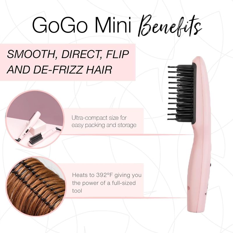 Photo 3 of Calista GoGo Mini Heated Detail Brush | Straighten, Touch-Up, De-Frizz, Smooth, and Style Hair with Mini 7” Styling Tool | Heats to 392°F |Perfect Travel Tool | Dual Voltage - Purple New