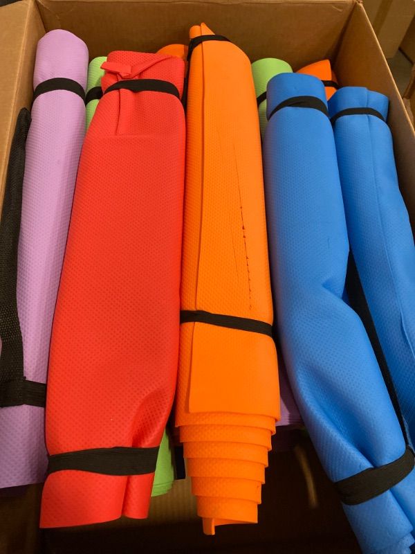 Photo 2 of 10 Pack Bulk Classic Yoga Mats with Carrying Straps, Bundle Exercise Mats for Fitness, Stretching, or Workout, 68 x 24 Inches, 4mm Thick