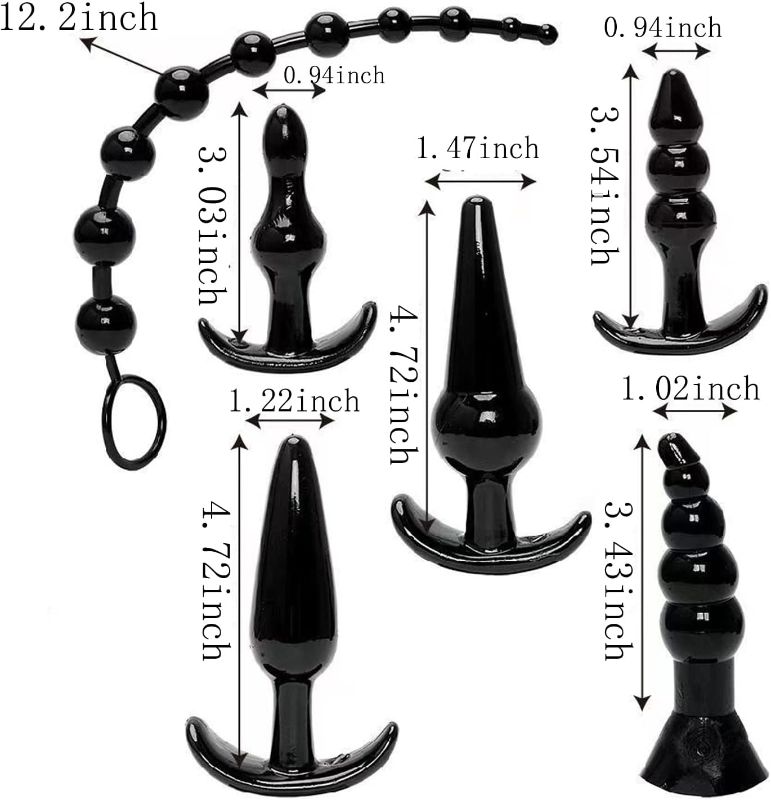 Photo 1 of Anal Plug Set,Pack of 6 Butt Plug Anal Toys Trainer Kit Silicone Prostate Massager Anal Dildo Sex Toys Training Kit Butt Plug Anus Stimulation Pleasure Plug Toy Expanding But Plug (Black)