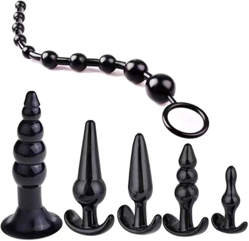 Photo 1 of Anal Plug Set,Pack of 6 Butt Plug Anal Toys Trainer Kit Silicone Prostate Massager Anal Dildo Sex Toys Training Kit Butt Plug Anus Stimulation Pleasure Plug Toy Expanding But Plug (Black)