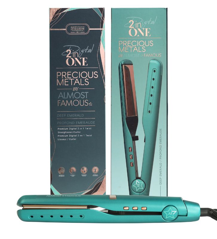 Photo 1 of Digital 2inONE Twist Flat Iron with Rose Gold Titanium Plates - Deep Emerald - Dual Voltage: 100-240VAC,50/60 Hz -Temperature: 248° - 450° F(120°-232° C) - New