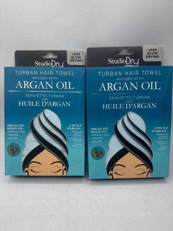 Photo 1 of 2 Pack Argan Oil Turbans Helping Reduce Frizz & Keep Hair Smooth New