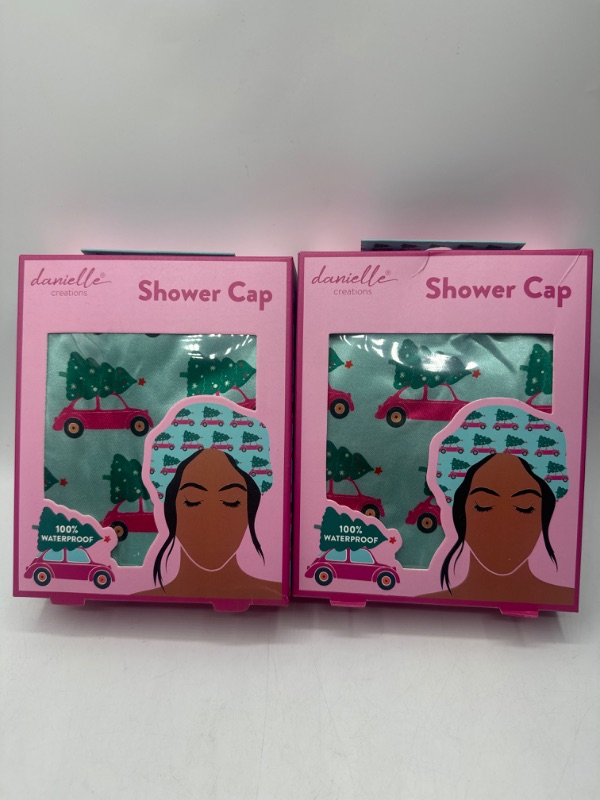 Photo 3 of 2 Pack Danielle Creations Holiday Car Print Waterproof Shower Cap New