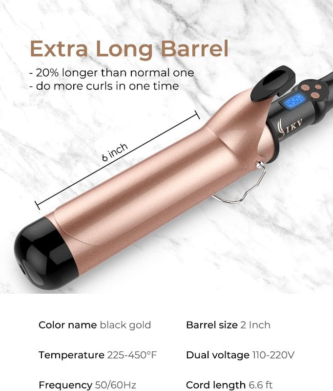 Photo 1 of 2 Inch Extra Long Barrel Curling Iron for Long Hair, Large Barrel Curling Wand Ceramic Tourmaline Dual Voltage
