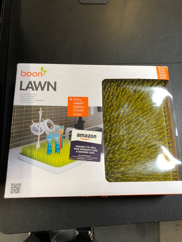 Photo 2 of Boon Plastic Green Drying Rack, Kitchen Countertop Mount, Flexible Grass Style Design, Water Tray Included, BPA-Free, Low-Profile
