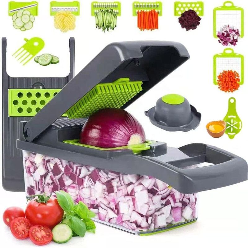 Photo 1 of Vegetable Chopper Multifunctional 15 in 1 Kitchen Food Slicer Cutter Manual Mandolin Veggie Onion Garlic Vegetable Chopper with Blade Container
