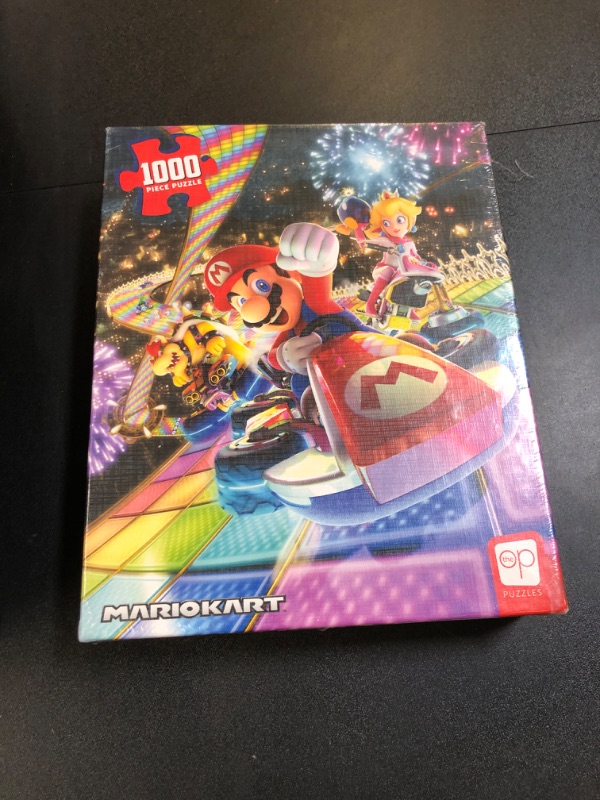Photo 2 of Mario Kart “Rainbow Road” 1000 Piece Jigsaw Puzzle | Collectible Super Mario Puzzle Artwork Featuring Mario, Princess Peach, and Bowser | Officially-Licensed Nintendo Puzzle & Merchandise