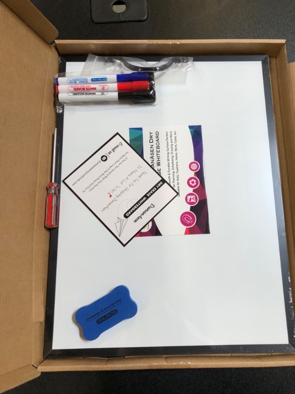 Photo 2 of DumanAsen Magnetic Whiteboard, 12" x 16" Small White Board for Wall, Portable Aluminum Frame Double Sided Whiteboard with Handle, Includes 3 Markers, Eraser and Mounting Hardware
