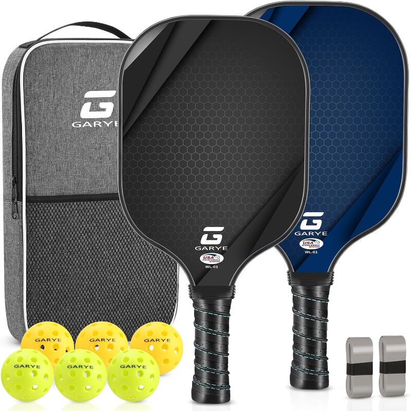Photo 1 of GARYE Pickleball Paddles Set of 2, USAPA Approved Carbon Fiber Pickleball Set, Lightweight Graphite Pickle Ball Rackets 2 Pack with 6 Balls, 1 Pickleball Bag, Pickle Ball Paddle Set for Men and Women
