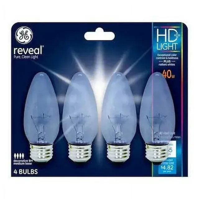 Photo 1 of GE Reveal 40-Watt Dimmable B13 Decorative 64520 Incandescent Light Bulb (4-Pack)
