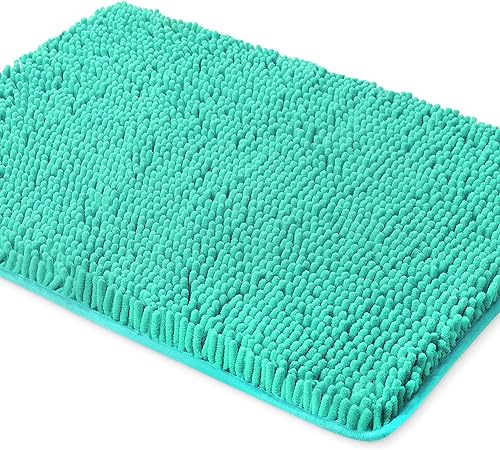 Photo 1 of Yeaban Turquoise Bathroom Rugs – Thick Chenille Bath Mats | Absorbent and Washable Bath Rug Non-Slip, Plush and Soft Rugs for Bathroom Floor, Shower, Sink - 20" x 32"
