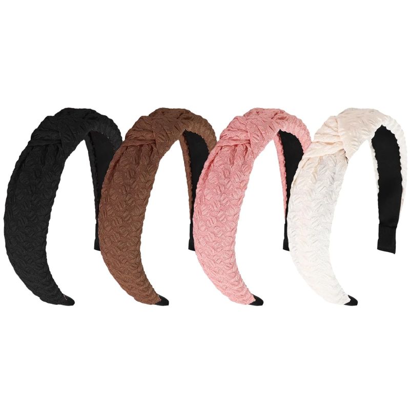 Photo 1 of MHDGG 4Pcs Knotted Headbands for Women,Non Slip Wide Head Band Fashion Head Bands Top Knot Headband for Women Solid Color Hair Accessories,Style 5
