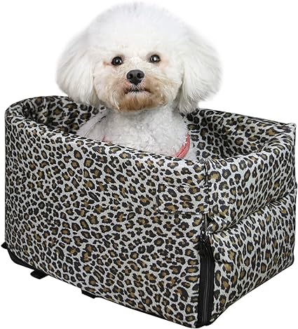 Photo 1 of RainRing Small Pet Car Booster Seat,Dog Center Console Safe Seat,Armrest Box Elevated Seat for Cat Puppy,Middle Console Doggie Travel Bed,Detachable Machine Washable for All Seasons(Leopard-Large)
