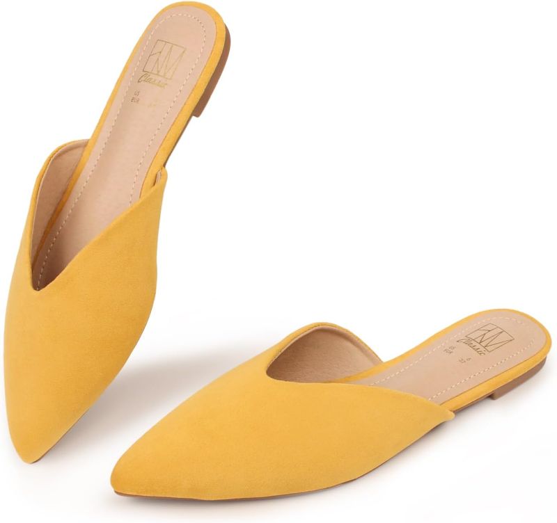 Photo 1 of Hawkwell Women's Backless Slip on Slides Loafer Shoes Flats Comfortable Pointed Toe Mules 6 Yellow Suede