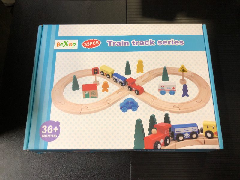 Photo 2 of DeXop Wooden Train Set Toys Toddler, 33 Pieces Magnetic Trains Wood Tracks, Train Toy Cars Birthday Gift for 3 4 5 6 Years Old Boys Girls, Wood Train Pack Fits Thomas Brio Melissa and Doug