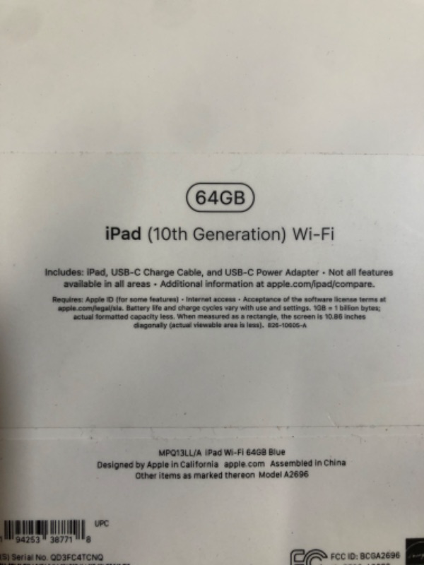 Photo 4 of ++FACTORY SEALED++ Apple iPad (10th Generation): with A14 Bionic chip, 10.9-inch Liquid Retina Display, 64GB, Wi-Fi 6, 12MP front/12MP Back Camera, Touch ID, All-Day Battery Life – Blue WiFi 64GB Blue