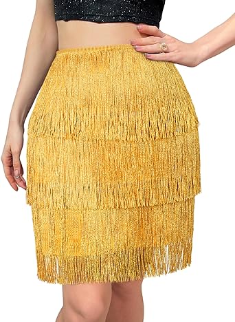 Photo 1 of SIZE M Vermeyen Women's Fringe Sparkly Skirts Stretchy Tassel Mini Bodycon Skirt
 