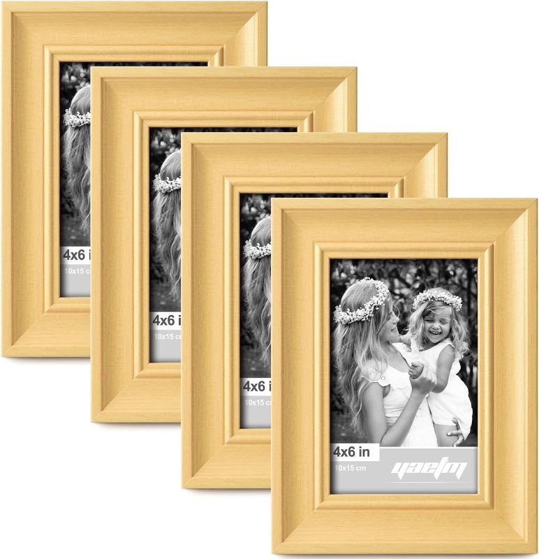 Photo 1 of 4x6 Picture Frame Set of 4, 1.4” Wide Molding & Natural Wood Grain Photo Frames with HD Tempered Glass, Display on Table Top & Wall Mounting (4 pack, Natural)
