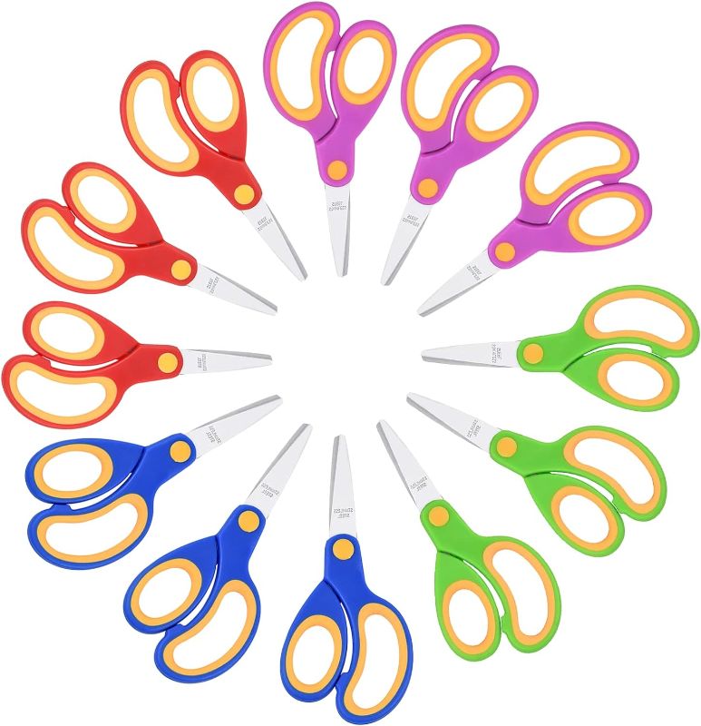 Photo 1 of KYDIFS Kids Scissors, School Scissors for Kids, 5'' Student Scissors Bulk Blunt Tip Toddler Scissors, Soft Grip Kid Scissors for School Classroom Children Craft Art Supplies(12 Pack)
